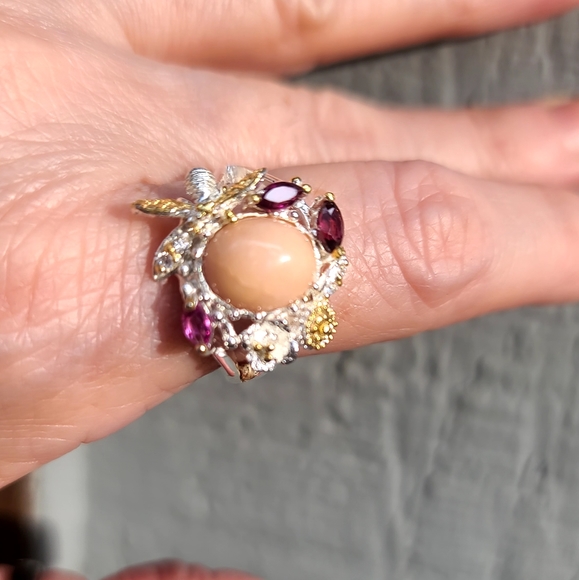 Gorgeous pink Opal & Pink Rhodolite Sapphires bumble bee sterling ring sz8.5 - Picture 10 of 10
